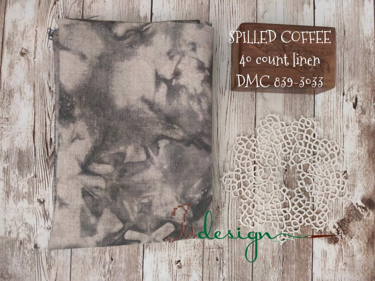 小物 sparse dyeing over stole 40 Count SPILLED COFFEE Hand Dyed Linen for Cross Stitch
