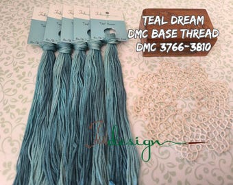 Fio de algodão tingido à mão na cor TEAL DREAM, ideal para bordado, ponto cruz, ponto cruz e bordado preto.