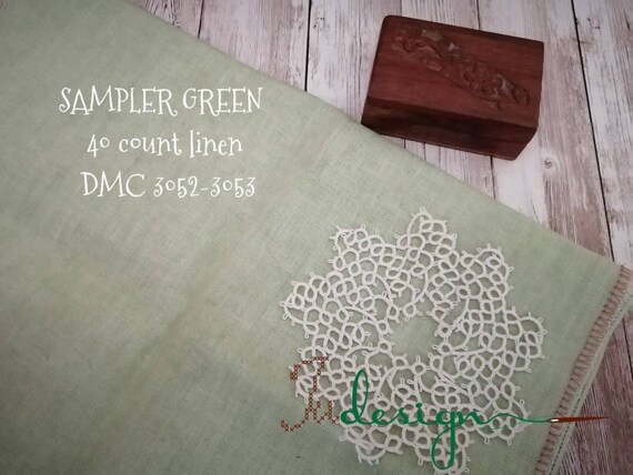 40 Count SAMPLER GREEN Hand Dyed Linen for Cross Stitch, Hardanger