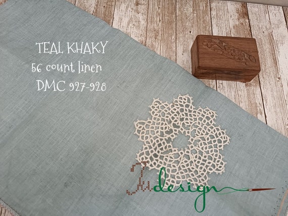 【KOOLOSET】Linen Hawkins Knit MTM 56 Count TEAL KHAKY Hand Dyed Linen for Cross Stitch