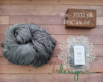 手染めのストランドシルクプレミアムフロス PS95 STEEL 手染め糸 8 m 刺繍、クロスステッチ、プントクルス、ポイントドクロワ、ブラックワーク用