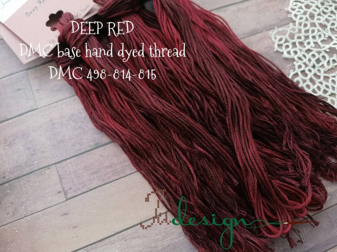 Hand Painted Cotton Floss DEEP RED Hand Dyed Thread for Embroidery ...