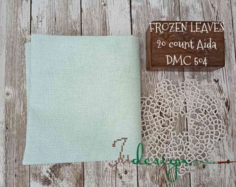 Tecido Aida tingido à mão com estampa de folhas congeladas (20 pontos/polegadas), ideal para ponto cruz, hardanger, bordado preto e outras técnicas de bordado. Dimensões: 48 x 53 cm (19 x 21 polegadas).