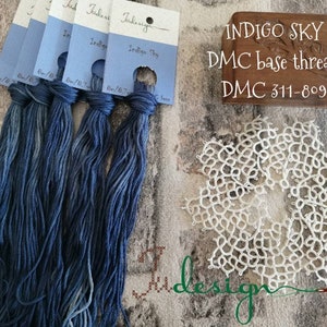 Hand painted cotton floss INDIGO SKY hand dyed thread for embroidery, cross stitch, punto cruz, point de croix, blackwork
