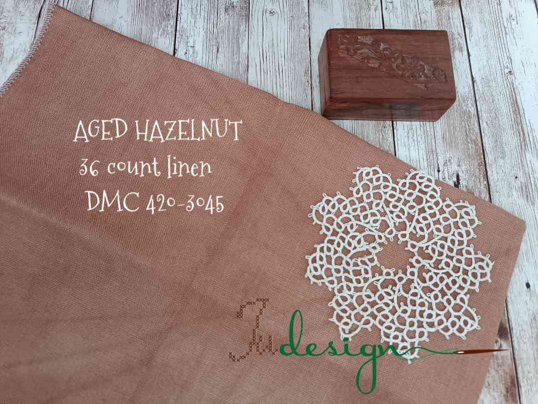dureeハンドメイドオーダーリース2点No316 36 Count AGED HAZELNUT Hand Dyed Linen for Cross Stitch, Hardanger