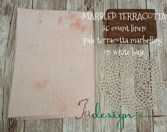 36 count MARBLED TERRACOTTA hand dyed linen for cross stitch, hardanger, blackwork, embroidery works 19x23 inch