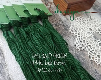 Hand painted cotton floss EMERALD GREEN hand dyed thread for embroidery, cross stitch, punto cruz, point de croix, blackwork