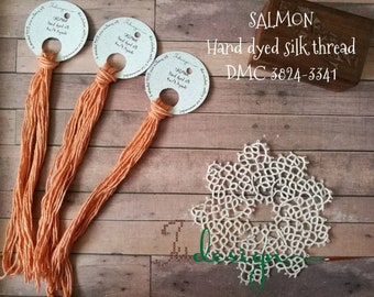 Hand dyed stranded silk floss SALMON hand dyed thread for embroidery, cross stitch, punto cruz, point de croix, blackwork