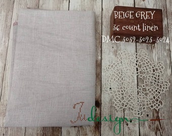 36 count BEIGE GREY hand dyed linen for cross stitch, hardanger, blackwork, embroidery works 36x27 inch