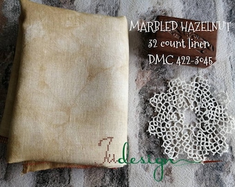 32 count MARBLED HAZELNUT hand dyed linen for cross stitch, hardanger, blackwork, embroidery works 38x27 inch