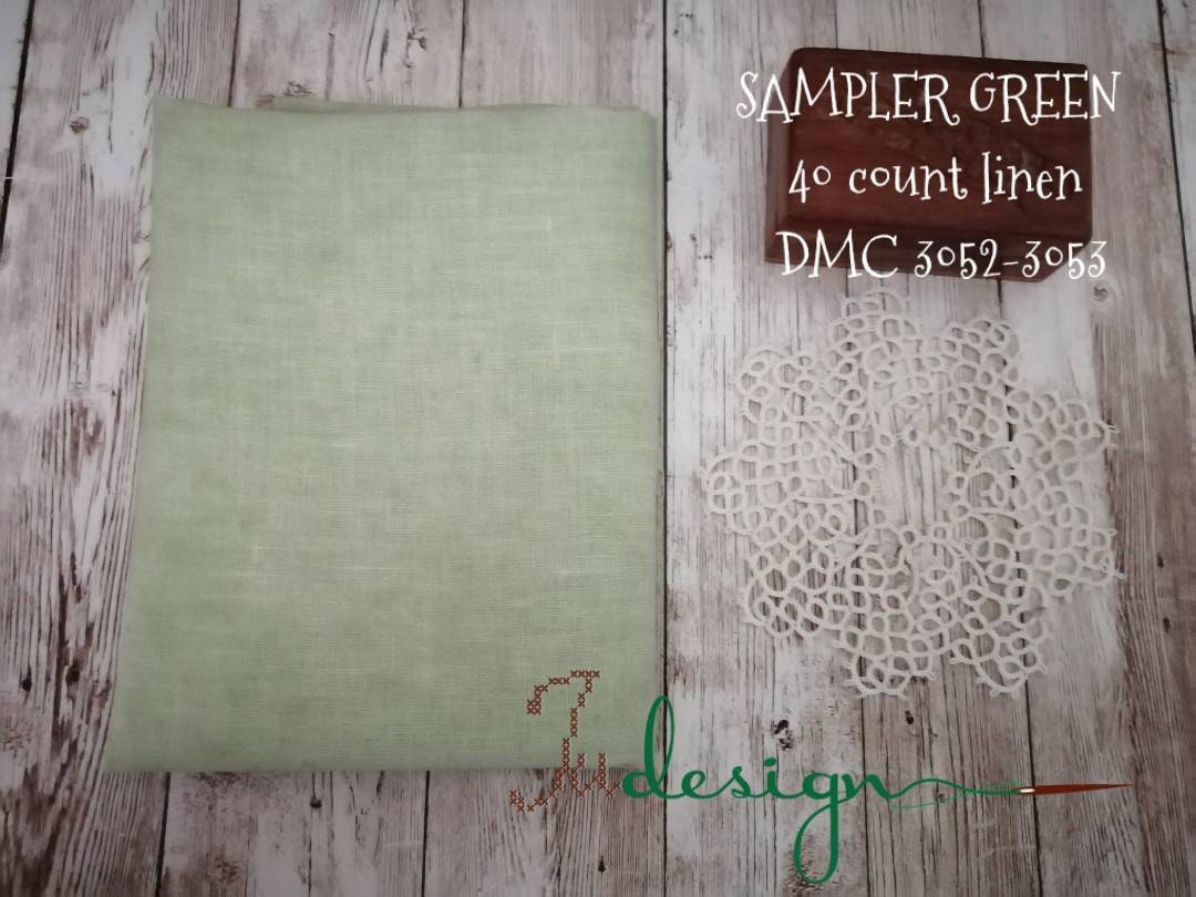40 Count SAMPLER GREEN Hand Dyed Linen for Cross Stitch, Hardanger