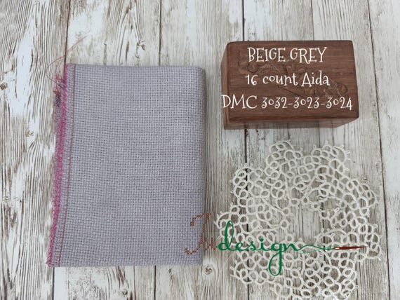 16 Count BEIGE GREY Hand Dyed Aida for Cross Stitch, Hardanger