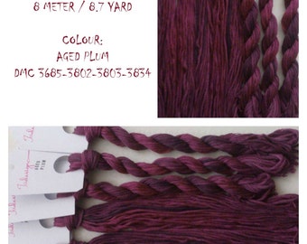 Hand painted matt cotton floss 'AGED PLUM' hand dyed thread for embroidery, cross stitch, punto cruz, point de croix, blackwork