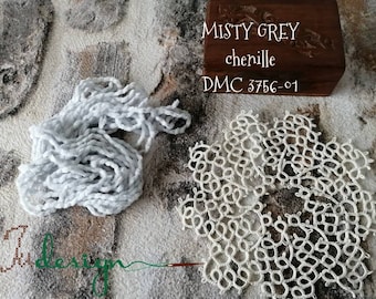 Hand dyed chenille trim MISTY GREY mixed fibers 5,5 yards