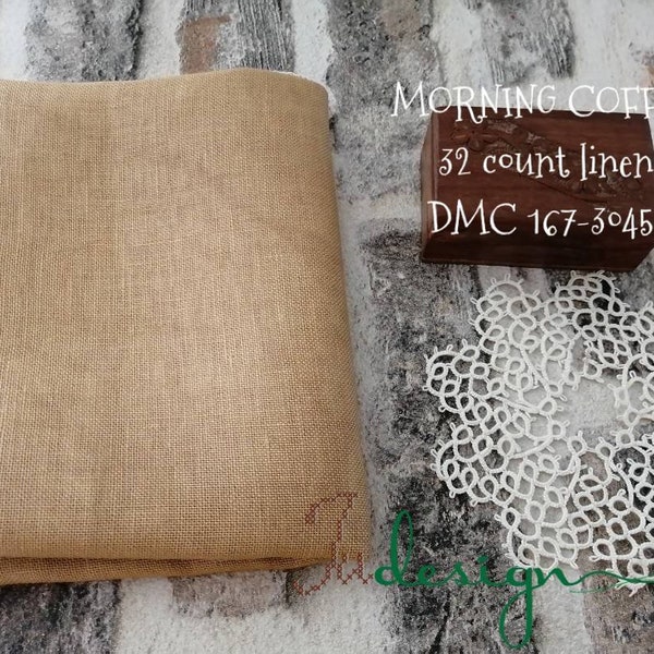 32 count MORNING COFFEE hand dyed linen for cross stitch, hardanger, blackwork, embroidery works 38x27 inch