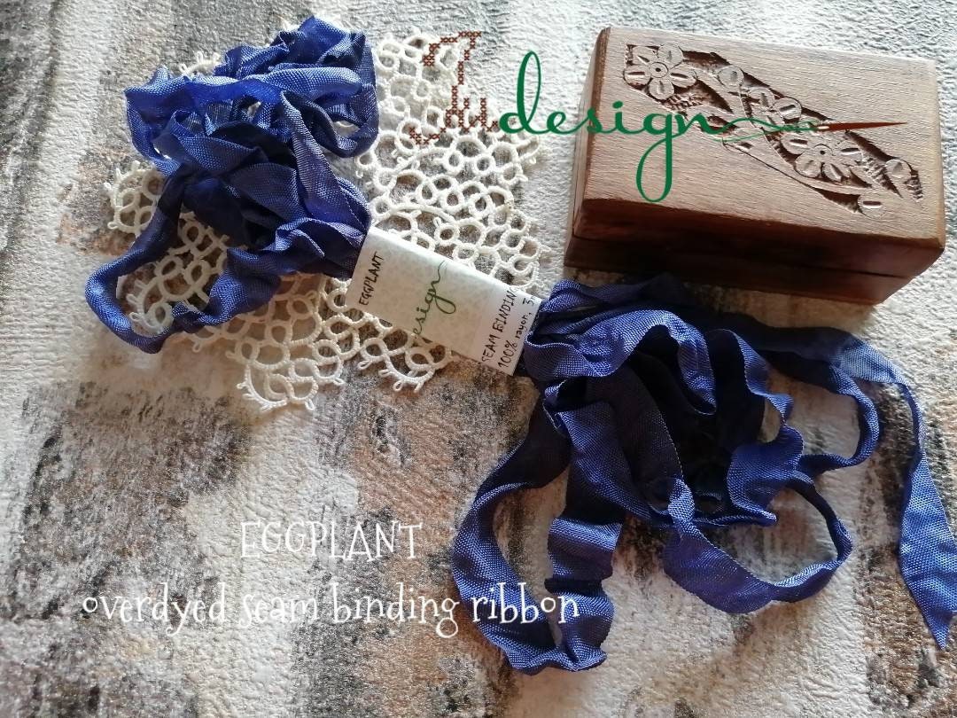 Hand Overdyed Shiny Rayon Seam Binding Ribbon - EGGPLANT - 1