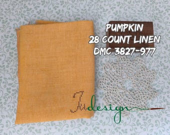 28 count PUMPKIN hand dyed linen for cross stitch, hardanger, blackwork, embroidery works 38x27 inch