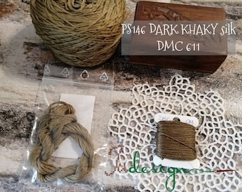 Hand dyed stranded silk premium floss PS146 DARK KHAKY hand dyed thread 8m for embroidery, cross stitch, punto cruz, point de croix