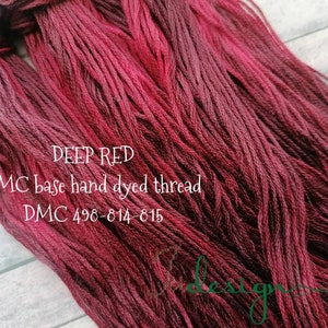 Hand Painted Cotton Floss DEEP RED Hand Dyed Thread for Embroidery ...