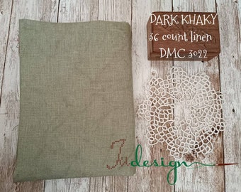 36 count DARK KHAKY hand dyed linen for cross stitch, hardanger, blackwork, embroidery works 19x27 inch
