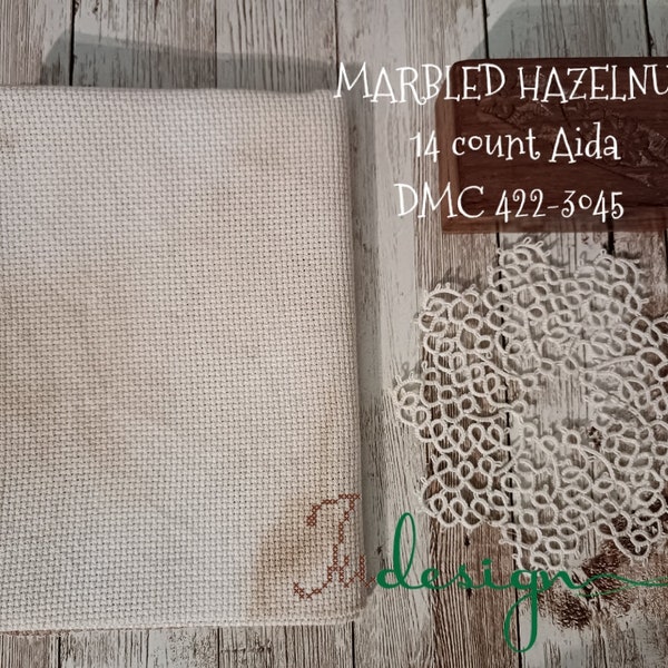 14 count MARBLED HAZELNUT hand dyed Aida for cross stitch, hardanger, blackwork, embroidery works 38x27 inch