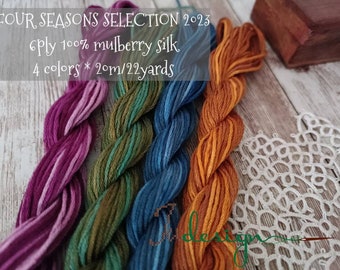 Four Seasons Selection 2023 4big skeins 6ply premium silk set hand dyed thread for embroidery, cross stitch, punto cruz, point de croix, bw