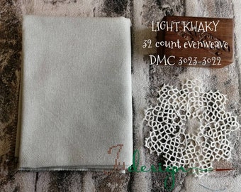 32 count LIGHT KHAKY hand dyed evenweave for cross stitch, hardanger, blackwork, embroidery works 19x27 inch