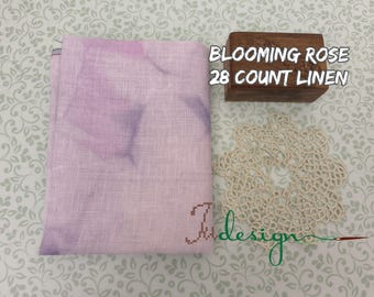 Linho tingido à mão com estampa de rosas em flor, 28 fios, ideal para ponto cruz, hardanger, bordado preto e outras técnicas de bordado. Medidas: 48 x 69 cm (19 x 27 polegadas).