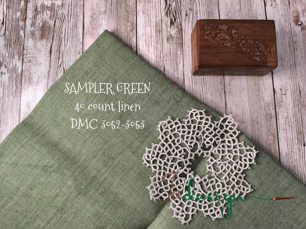 40 Count SAMPLER GREEN Hand Dyed Linen for Cross Stitch, Hardanger