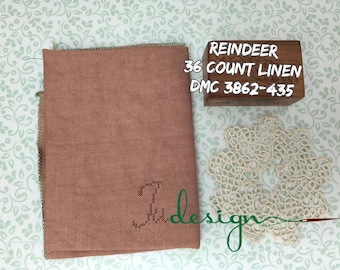Linho tingido à mão com estampa de RENADEIRA, 36 fios, ideal para ponto cruz, hardanger, bordado preto e outras técnicas de bordado. Medidas: 96,5 x 68,5 cm (38 x 27 polegadas).