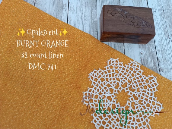 32 Count Opalescent BURNT ORANGE Hand Dyed Linen for Cross Stitch