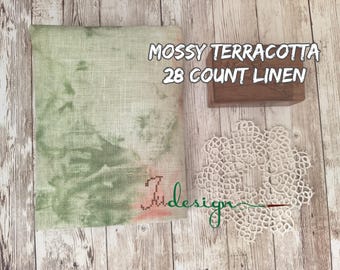 28 count MOSSY TERRACOTTA hand dyed linen for cross stitch, hardanger, blackwork, embroidery works 19x27 inch