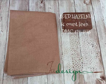 dureeハンドメイドオーダーリース2点No316 36 Count AGED HAZELNUT Hand Dyed Linen for Cross Stitch, Hardanger