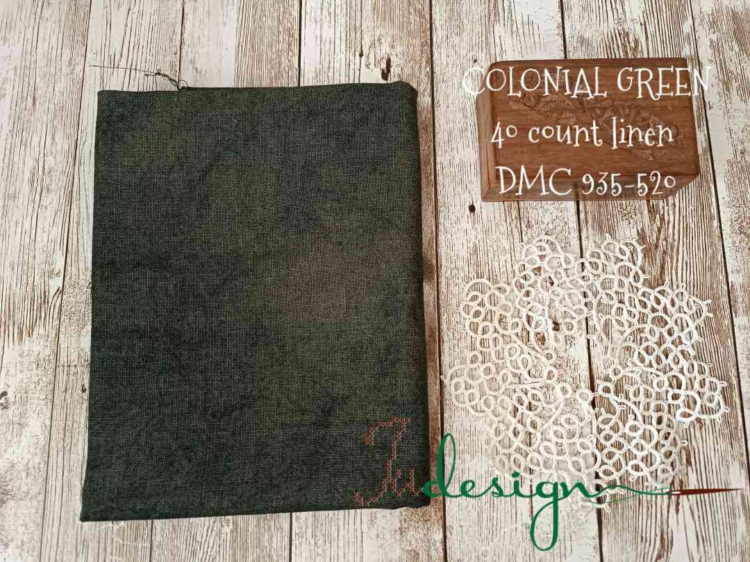 40 Count COLONIAL GREEN Hand Dyed Linen for Cross Stitch