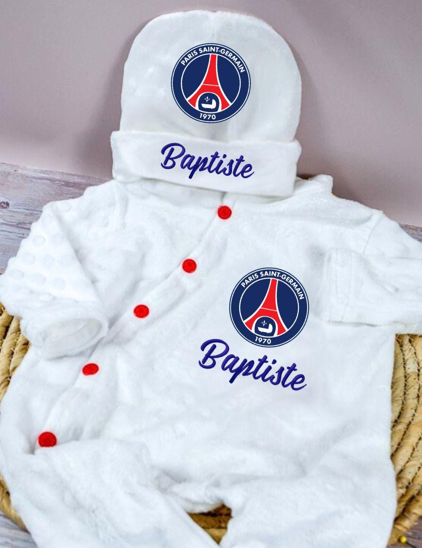 Body + Bavoir Bébé Garçon PSG - Collection Officielle Paris Saint-Germain - 100% Coton - Licencié