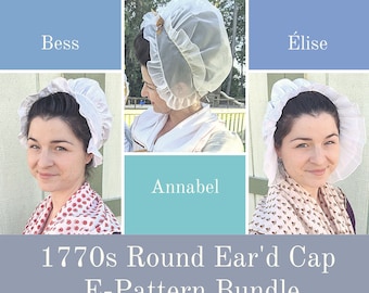 1770er Runde Ohrkappen Bündel | G105 | E-Muster | 18. Jahrhundert Millinery | Handnaht | Virgils Feine Waren Historische Nähmuster