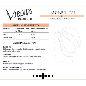 E-PATTERN Annabel Cap 1770s G105A 18th Century Fancy Cap Pattern Hand Stitching Virgil's Fine Goods Historical Sewing Patterns image 4