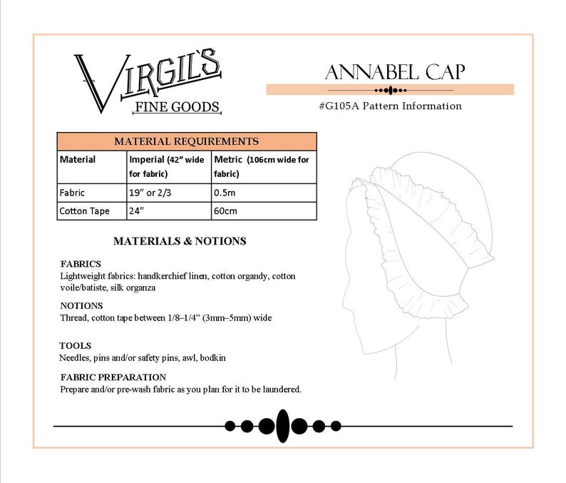 E-PATTERN Annabel Cap 1770s G105A 18th Century Fancy Cap Pattern Hand Stitching Virgil's Fine Goods Historical Sewing Patterns image 4