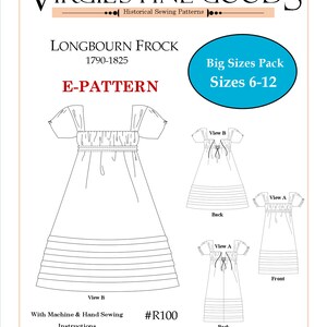 Longbourn Frock R100 Big Kids Sizes Pack E-PATTERN Download Historical Sewing Pattern Regency Children's Clothing image 2