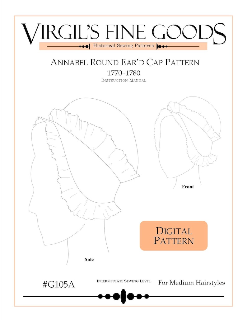 E-PATTERN Annabel Cap 1770s G105A 18th Century Fancy Cap Pattern Hand Stitching Virgil's Fine Goods Historical Sewing Patterns image 2