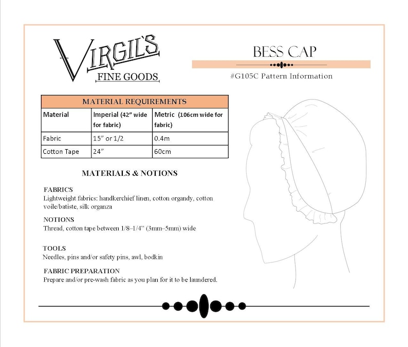 E-PATTERN "Bess" Cap 1770s | G105C | 18th Century Millinery | Simple Cap Pattern | Virgil's Fine Goods Historical Sewing Patterns image 4