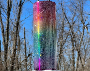 RTS Rainbow Tumbler, Cup, 20-ounce, Skinny, Stainless, Pride, Bridge, Airbrushed Alcohol Ink, Sparkles, Epoxy Resin, Summer, With lid, straw