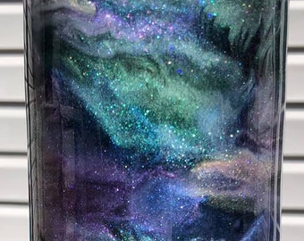 Galaxy Iridescent Chameleon Sparkle, Mica Inks, Stainless Resin Tumbler, 20-/30-/35-/40-oz sizes, Teal, Purple, Greens, Blues, Lid, Straw