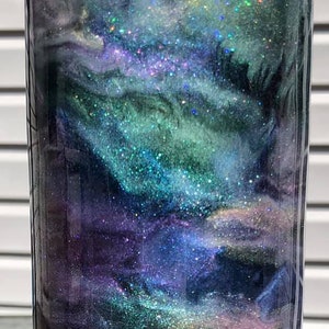Galaxy Iridescent Chameleon Sparkle, Mica Inks, Stainless Resin Tumbler, 20-/30-/35-/40-oz sizes, Teal, Purple, Greens, Blues, Lid, Straw