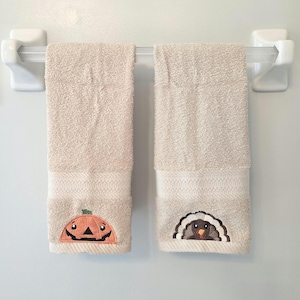 Embroidered Turkey Hand Towel, Fall Decor