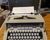 1971 Seafoam Green Hermes 3000 portable typewriter with Script (cursive) font and case