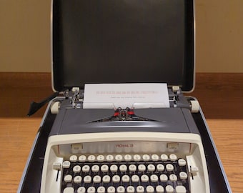 1971 Gray Royal Custom portable manual typewriter with carrying case
