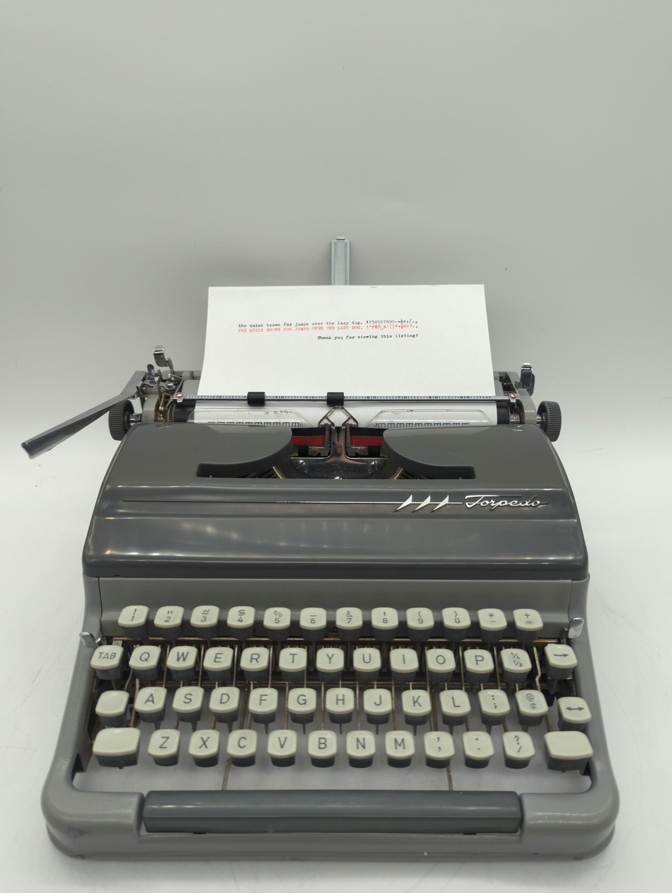 1961 Gray Torpedo 18s Portable Manual Typewriter - Very