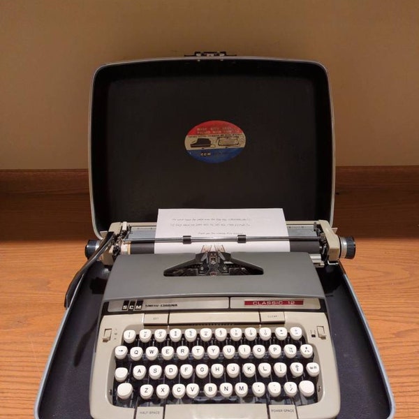 Cursive! 1963 gray Smith Corona Classic 12 portable typewriter carrying case with script typeface