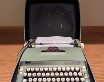 1969 Avocado Green Smith Corona Super Sterling portable typewriter with case